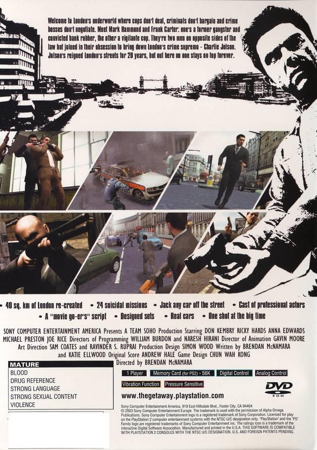 The Getaway | PlayStation 2 | North America | back cover scan: Back Cover | PriceCharting