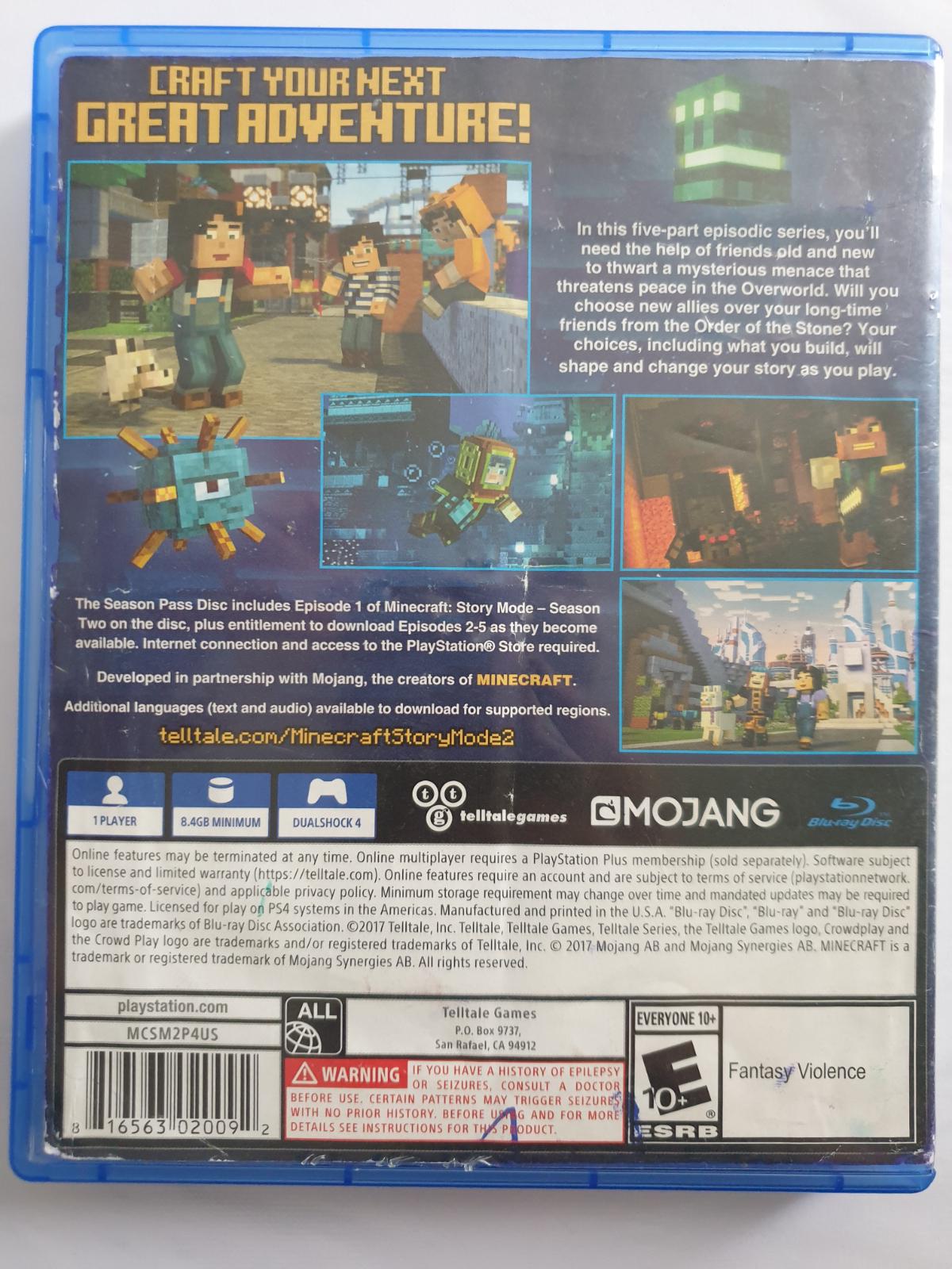 
Minecraft: Story Mode - Season Two | PlayStation 4 | North America | back cover scan: Back Cover | PriceCharting