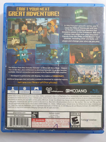 
Minecraft: Story Mode - Season Two | PlayStation 4 | North America | back cover scan: Back Cover | PriceCharting