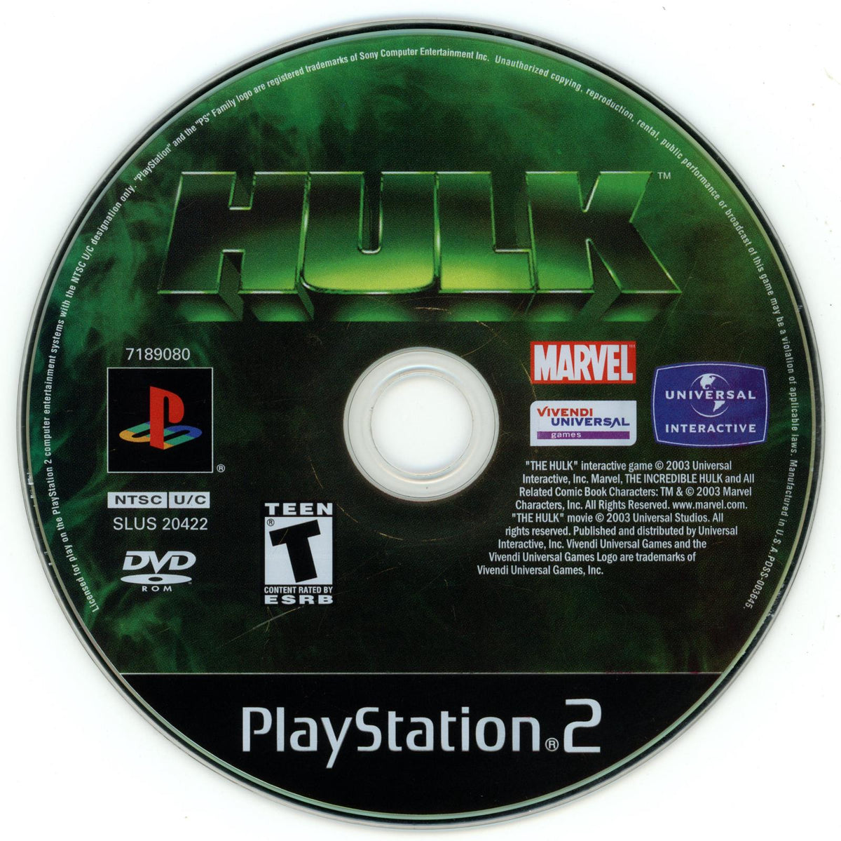 Hulk | PlayStation 2 | North America | physical media scan: Disc | PriceCharting