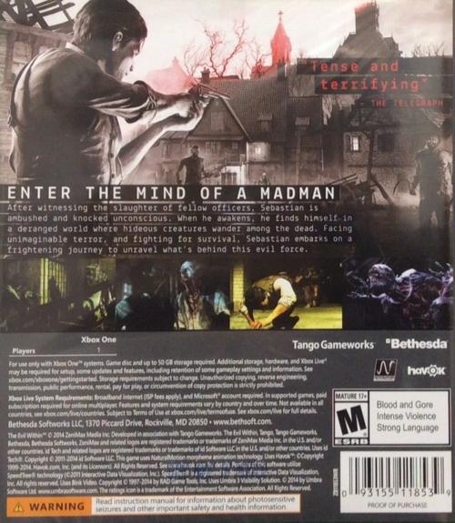 
The Evil Within | Xbox One | North America | back cover scan: Back Cover | PriceCharting