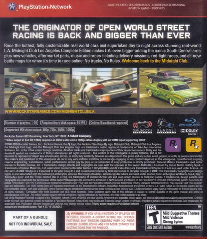 
Midnight Club: Los Angeles - Complete Edition | PlayStation 3 | North America | back cover scan: Back | PriceCharting
