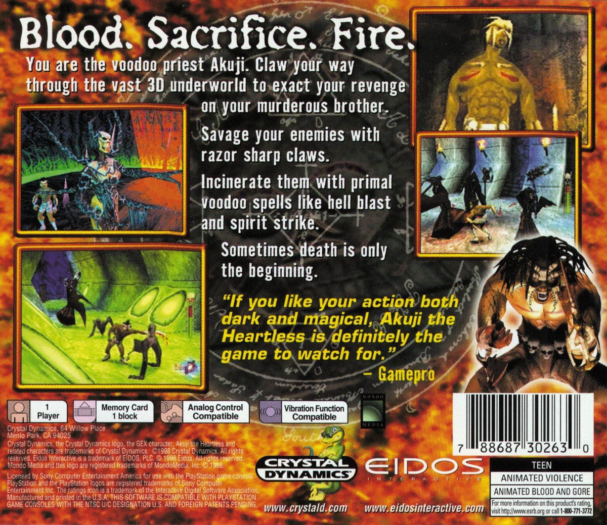 
Akuji: The Heartless | PlayStation | North America | back cover scan: Back Cover | PriceCharting