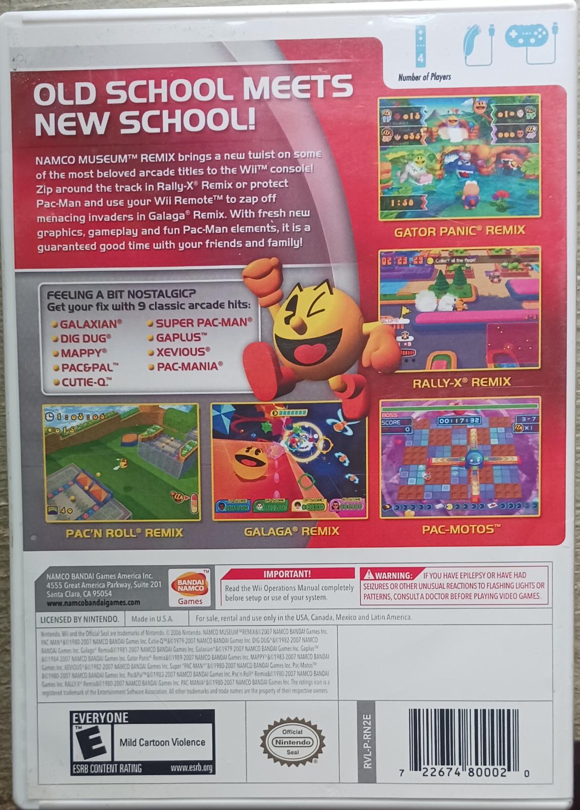Namco Museum Remix | Wii | North America | back cover scan: Back Cover | PriceCharting
