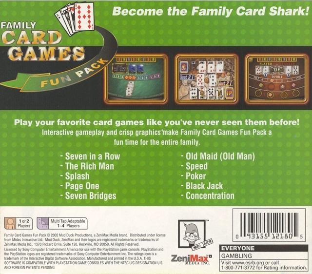 
Family Card Games Fun Pack | PlayStation | North America | back cover scan: Back Cover | PriceCharting