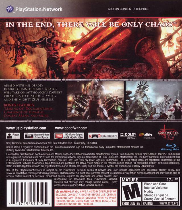
God of War III | PlayStation 3 | North America | back cover scan: Back Cover | PriceCharting