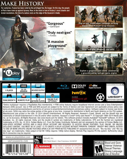 
Assassin's Creed: Unity (Walmart Edition) | PlayStation 4 | North America | back cover scan: Back Cover | PriceCharting