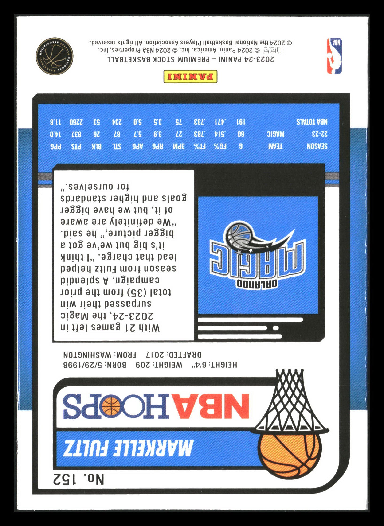 2023-24 Hoops Premium Stock #152 Markelle Fultz