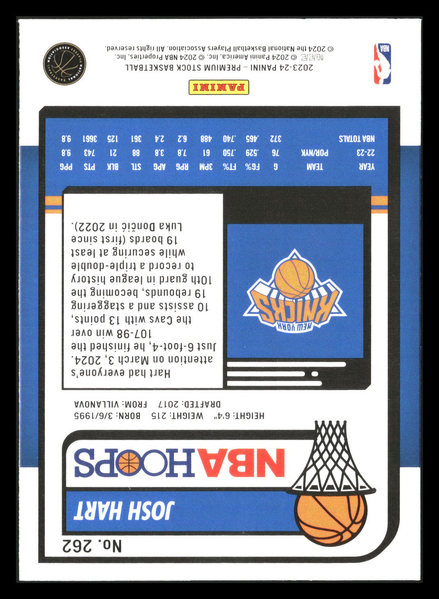 2023-24 Hoops Premium Stock #262 Josh Hart