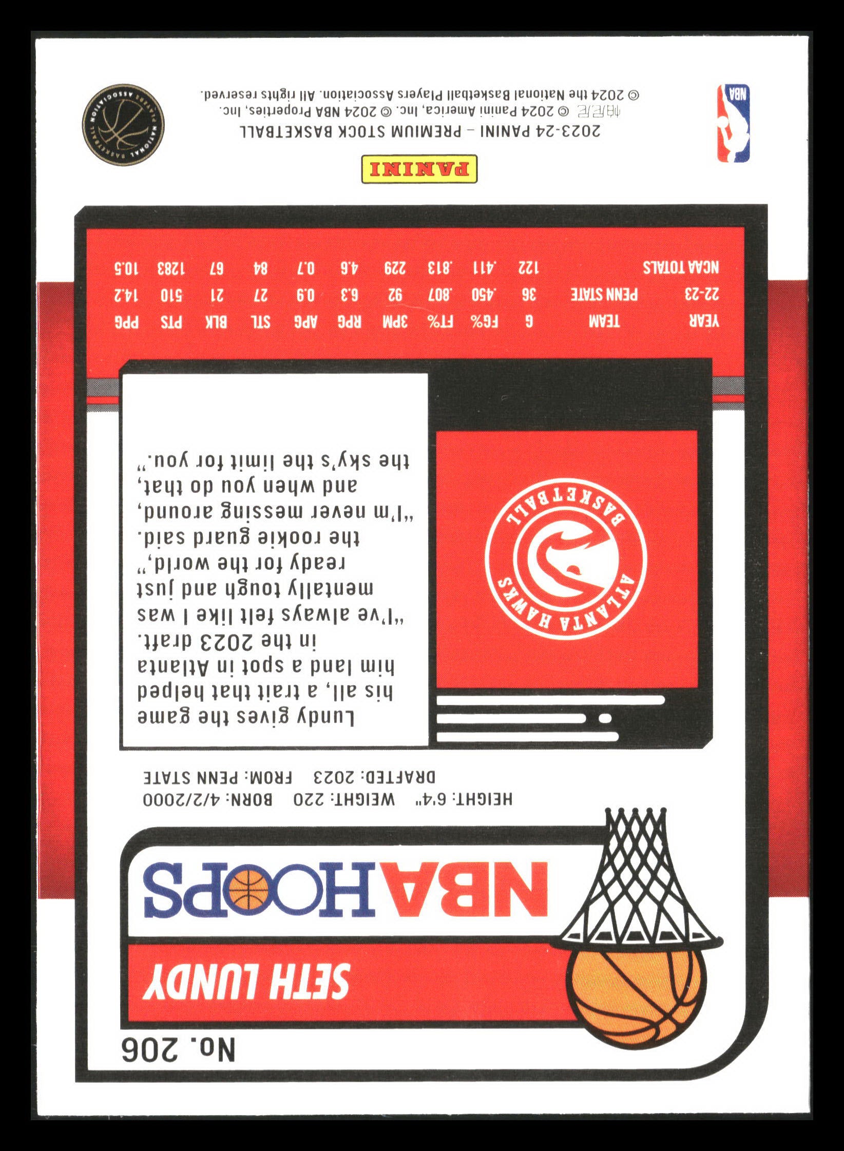 2023-24 Hoops Premium Stock #206 Seth Lundy