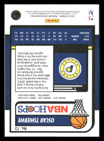 2023-24 Hoops Premium Stock #13 Oscar Tshiebwe
