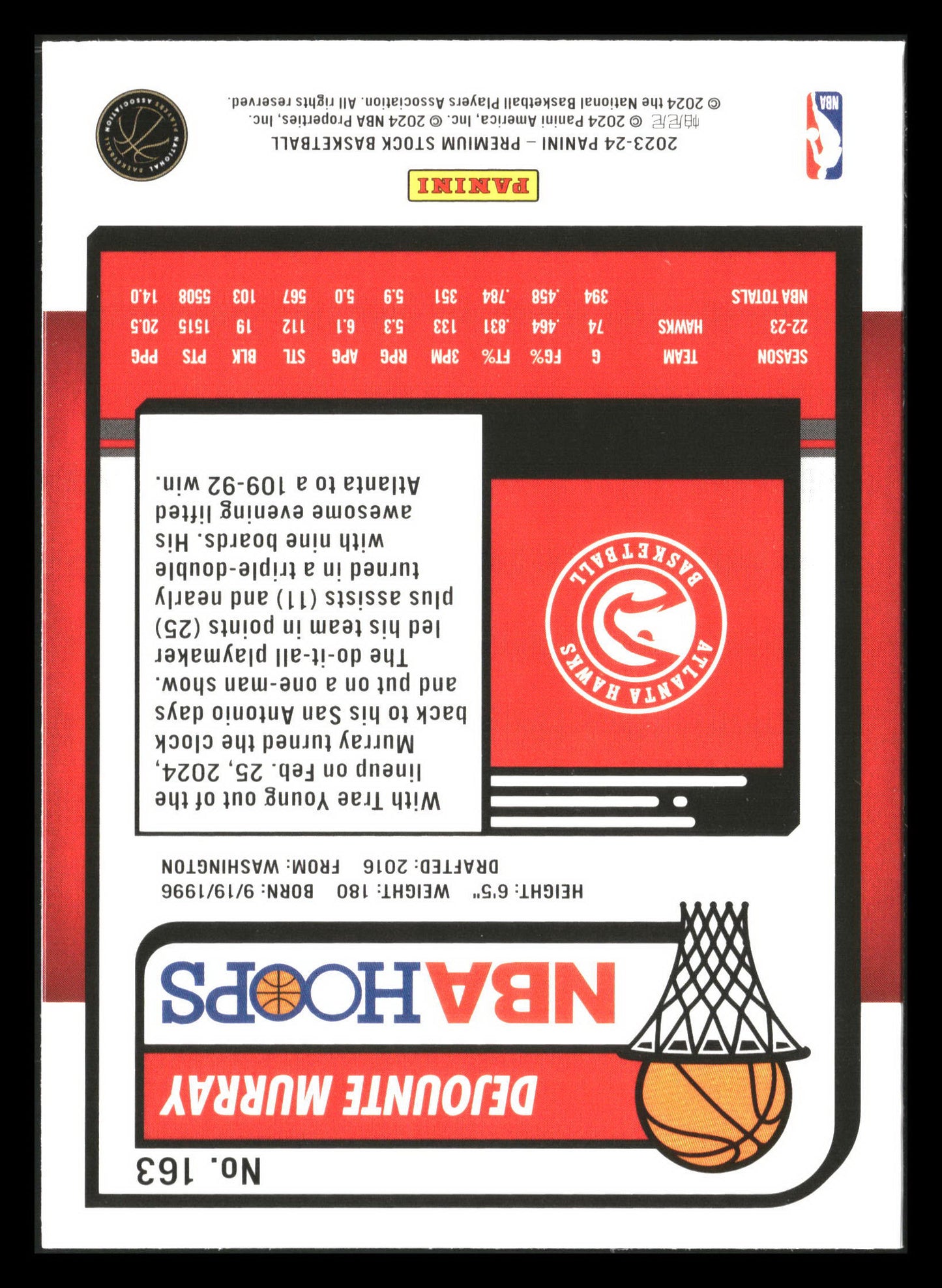 2023-24 Hoops Premium Stock #163 Dejounte Murray