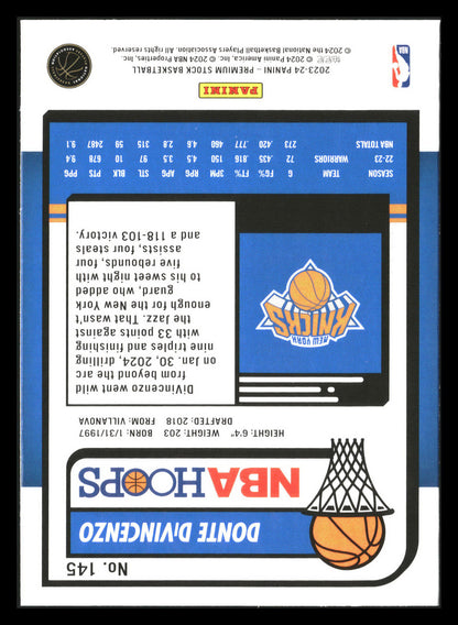 2023-24 Hoops Premium Stock #145 Donte DiVincenzo