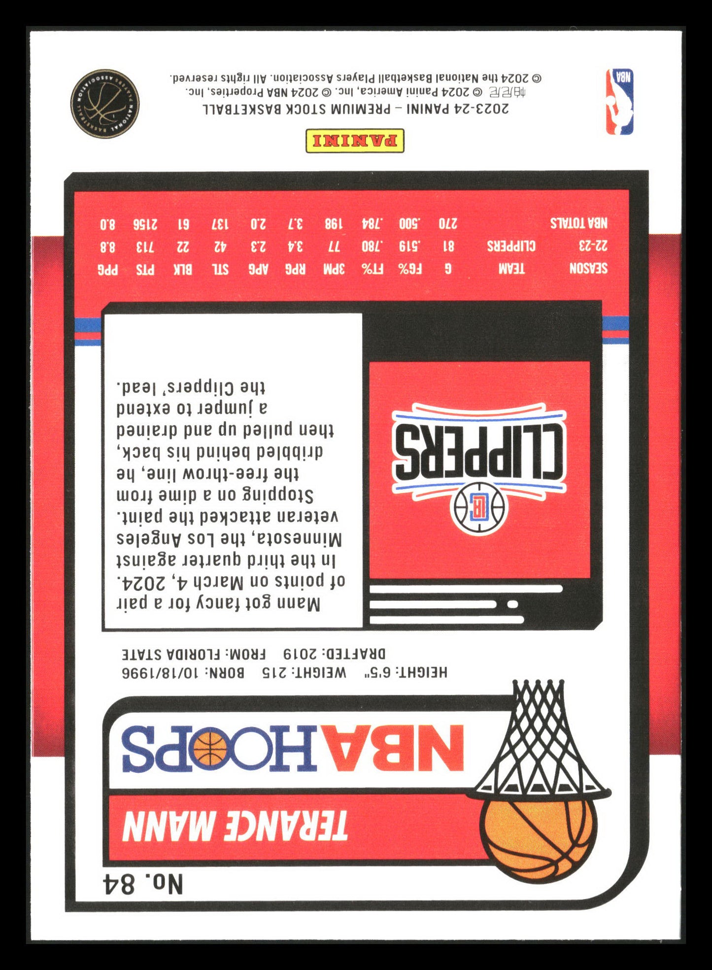 2023-24 Hoops Premium Stock #84 Terance Mann