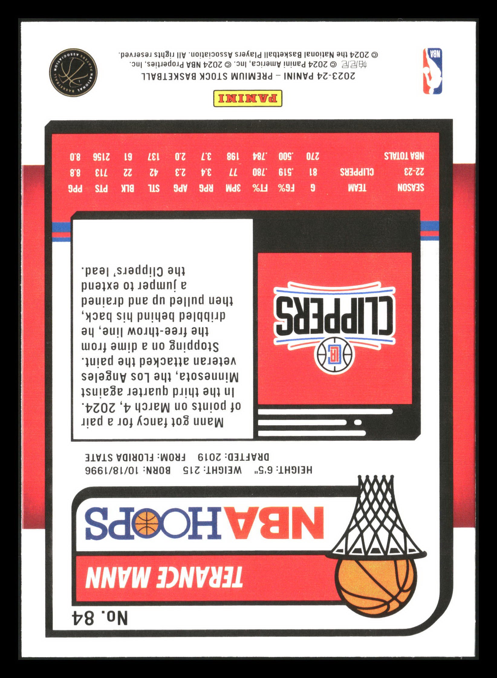 2023-24 Hoops Premium Stock #84 Terance Mann