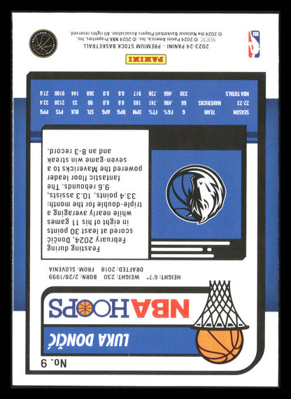 2023-24 Hoops Premium Stock #9 Luka Doncic
