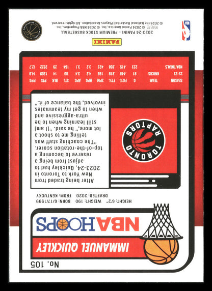 2023-24 Hoops Premium Stock #105 Immanuel Quickley