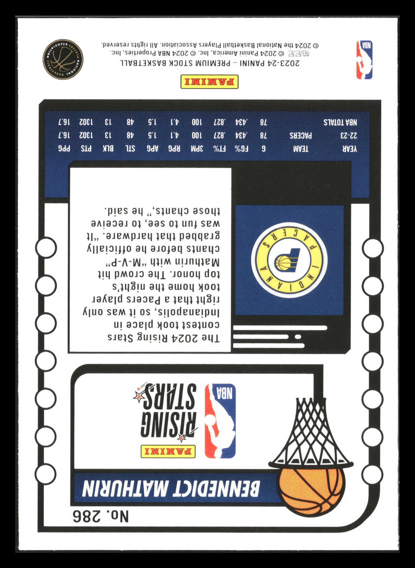 2023-24 Hoops Premium Stock #286 Bennedict Mathurin