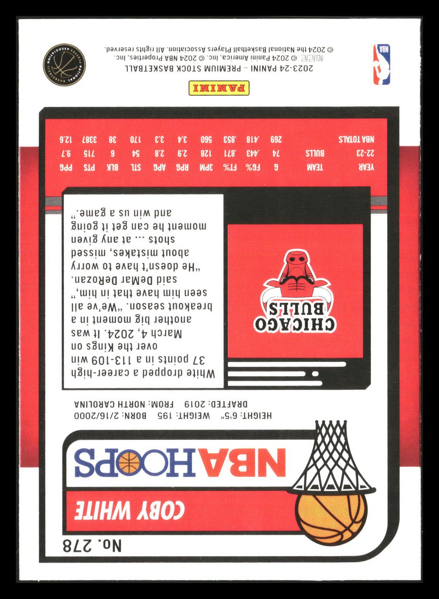 2023-24 Hoops Premium Stock #278 Coby White