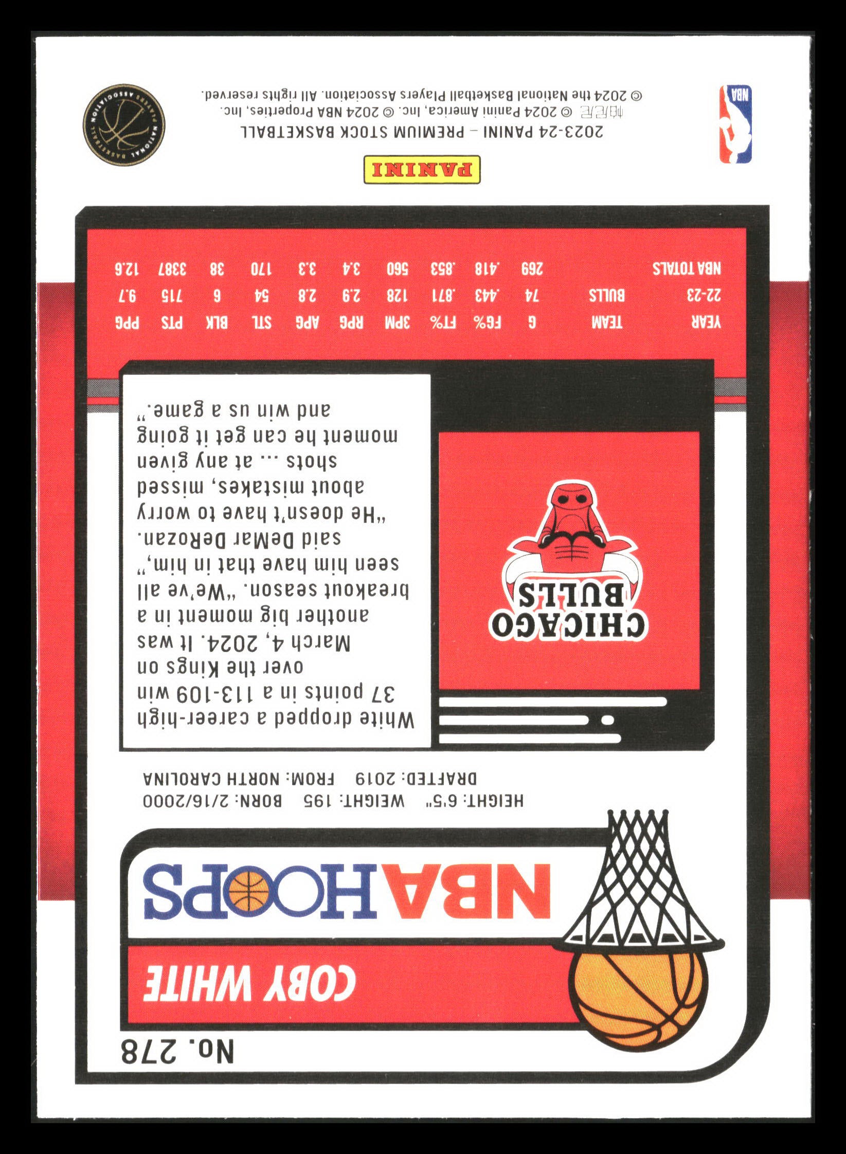 2023-24 Hoops Premium Stock #278 Coby White