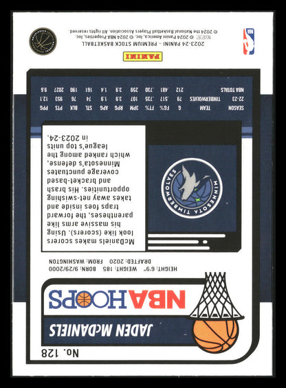 2023-24 Hoops Premium Stock #128 Jaden McDaniels