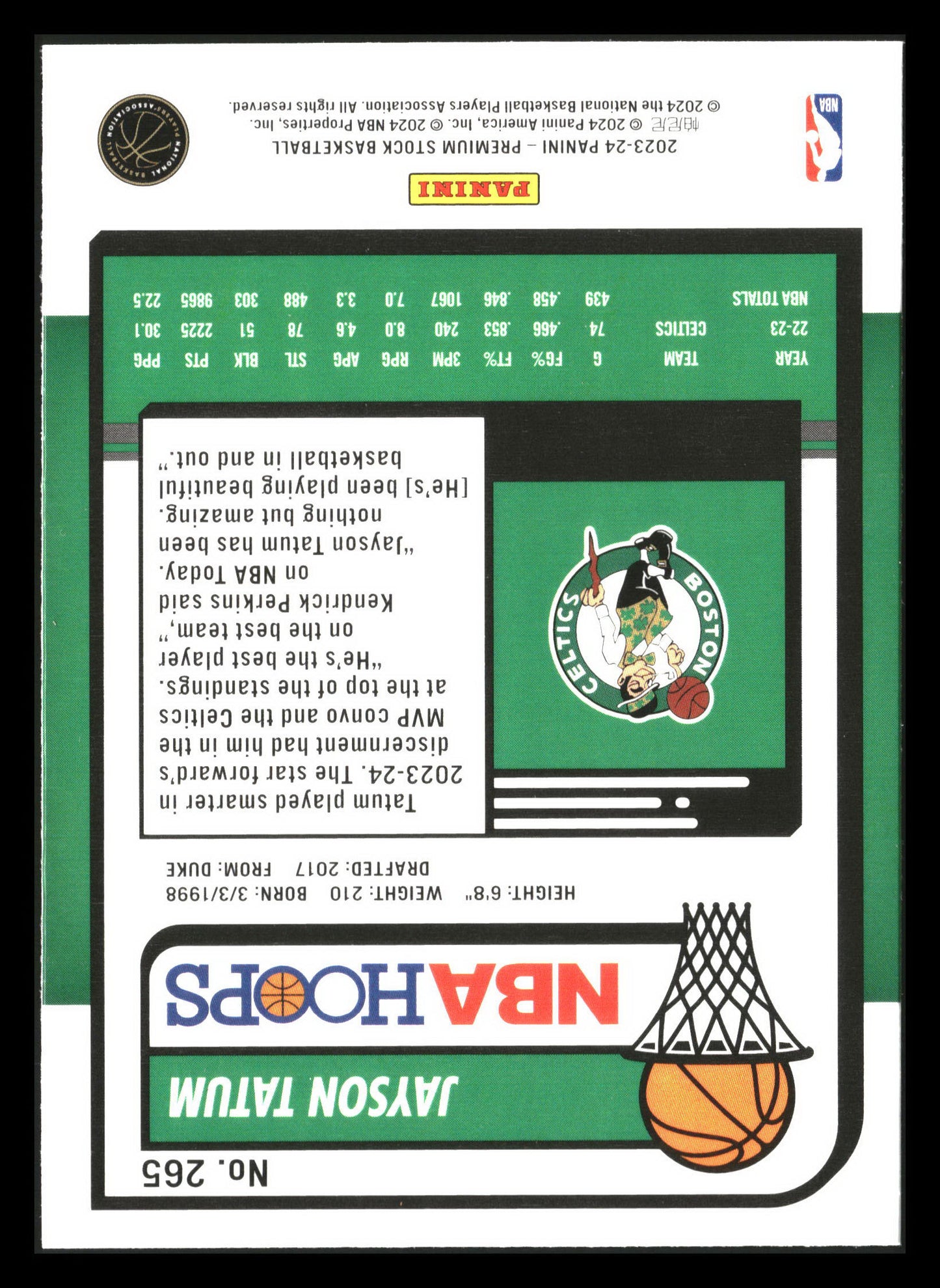 2023-24 Hoops Premium Stock #265 Jayson Tatum