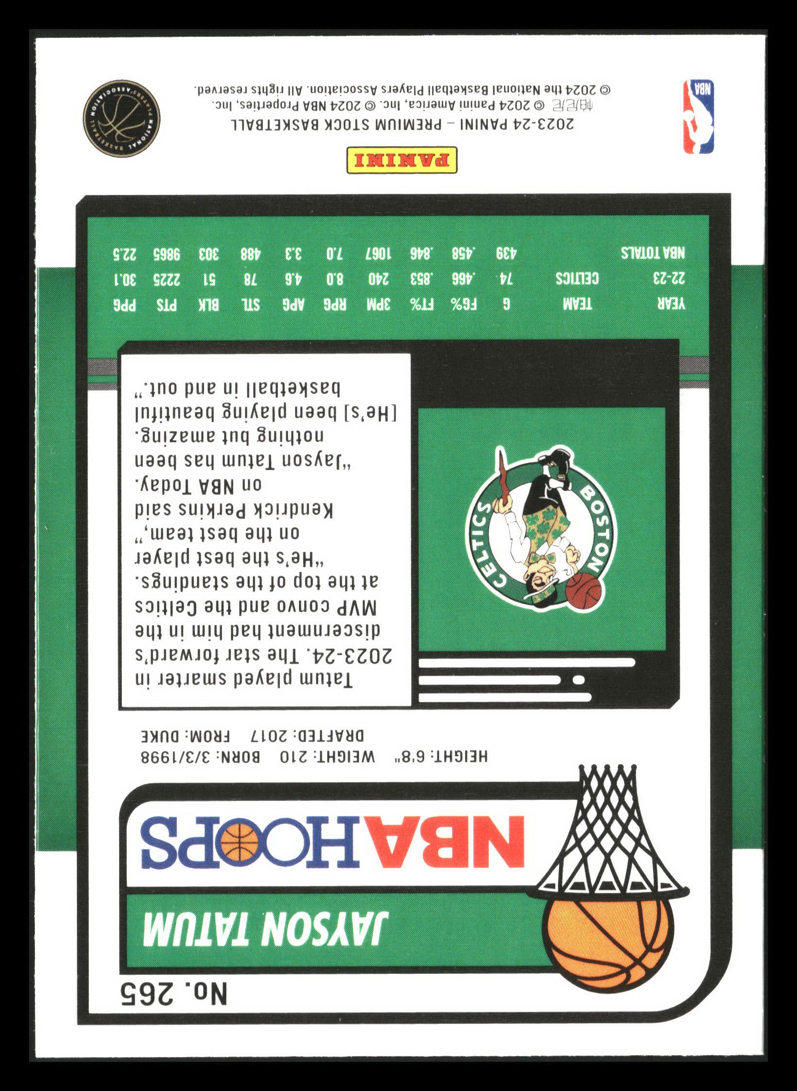 2023-24 Hoops Premium Stock #265 Jayson Tatum