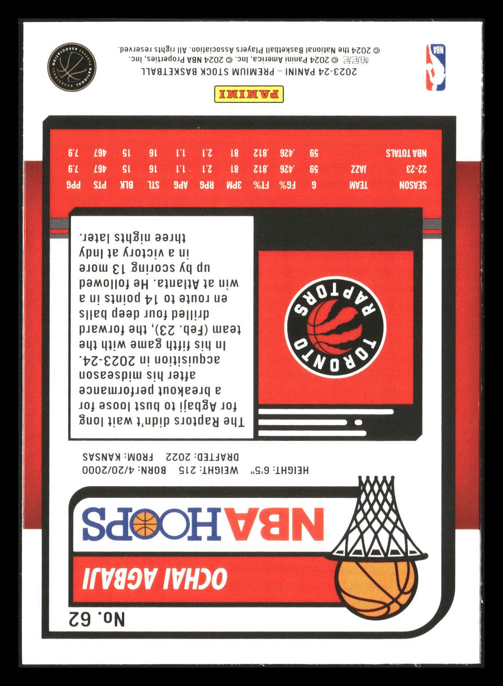 2023-24 Hoops Premium Stock #62 Ochai Agbaji