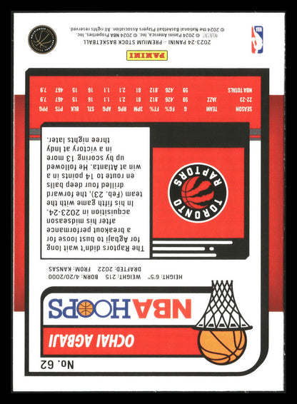 2023-24 Hoops Premium Stock #62 Ochai Agbaji