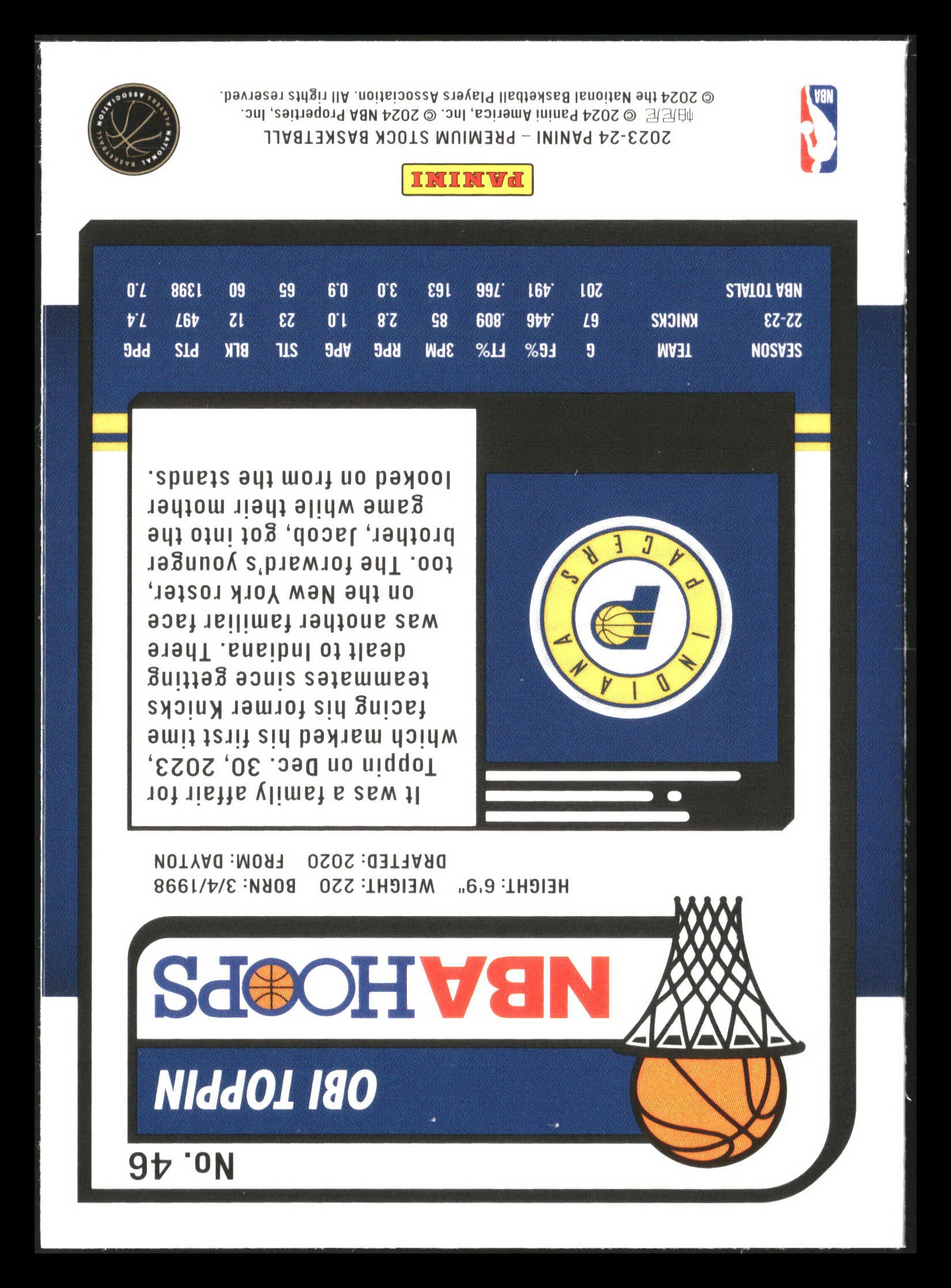 2023-24 Hoops Premium Stock #46 Obi Toppin
