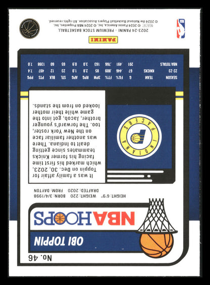 2023-24 Hoops Premium Stock #46 Obi Toppin