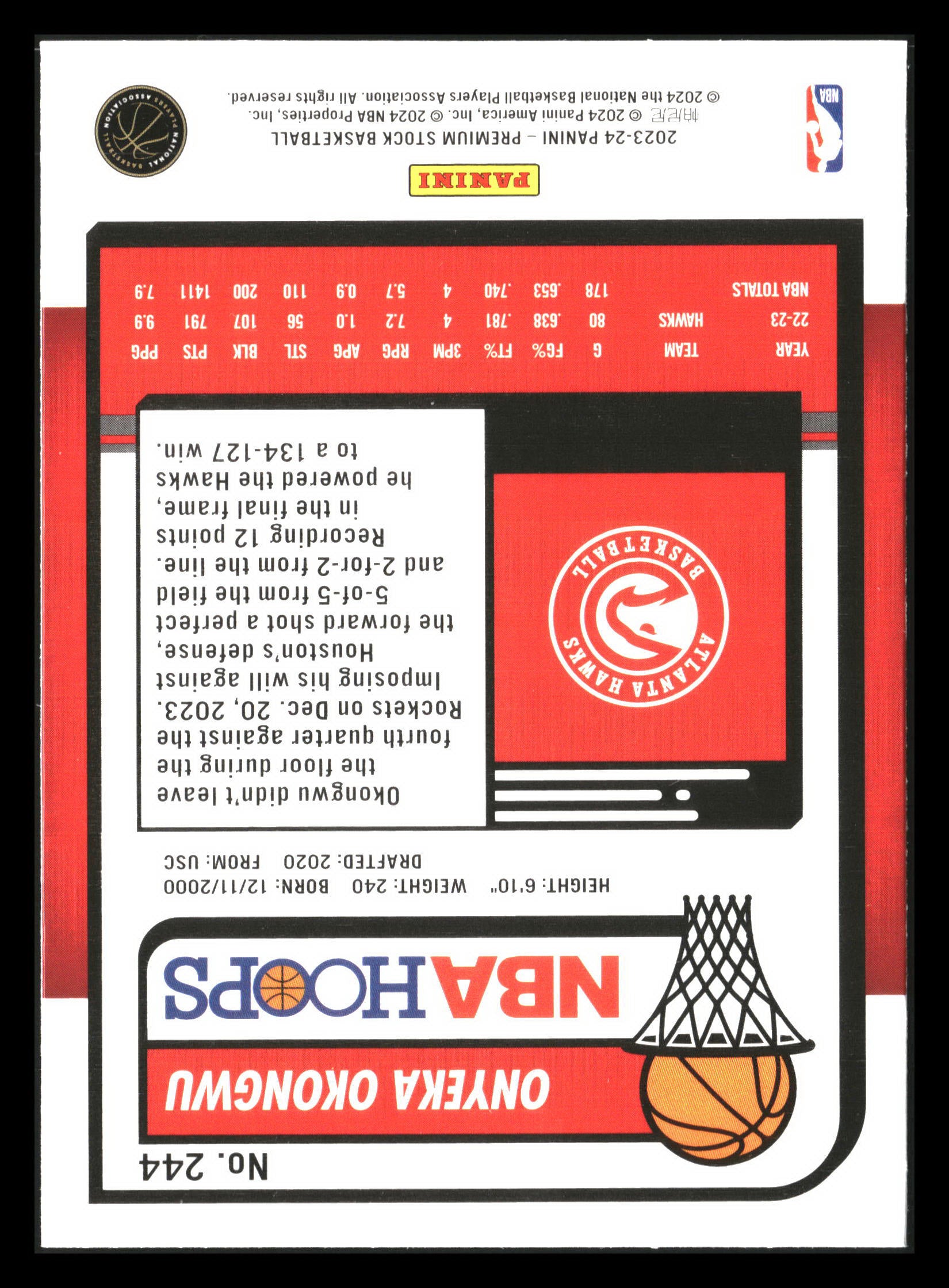 2023-24 Hoops Premium Stock #244 Onyeka Okongwu