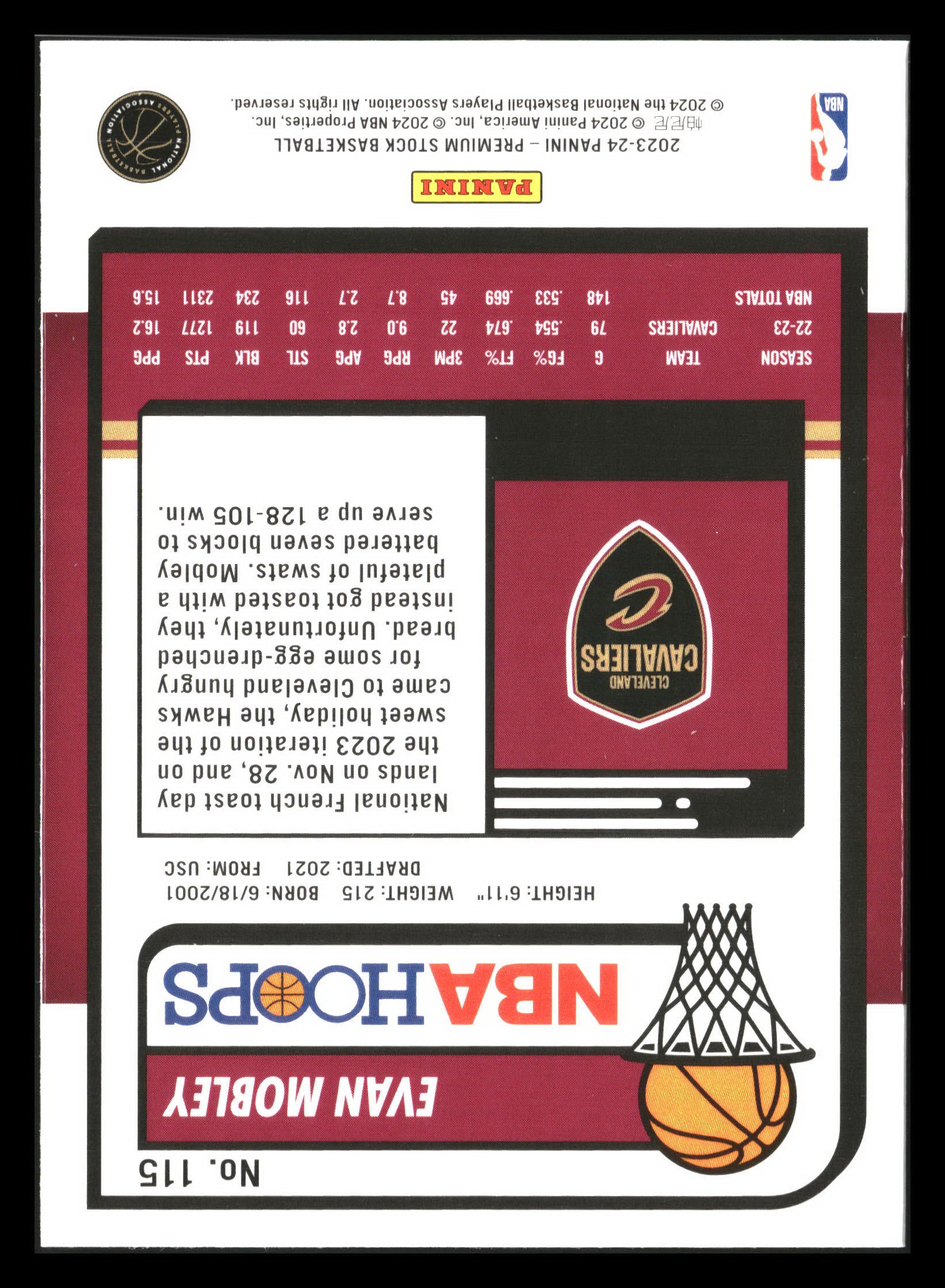 2023-24 Hoops Premium Stock #115 Evan Mobley