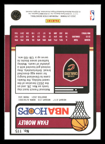 2023-24 Hoops Premium Stock #115 Evan Mobley