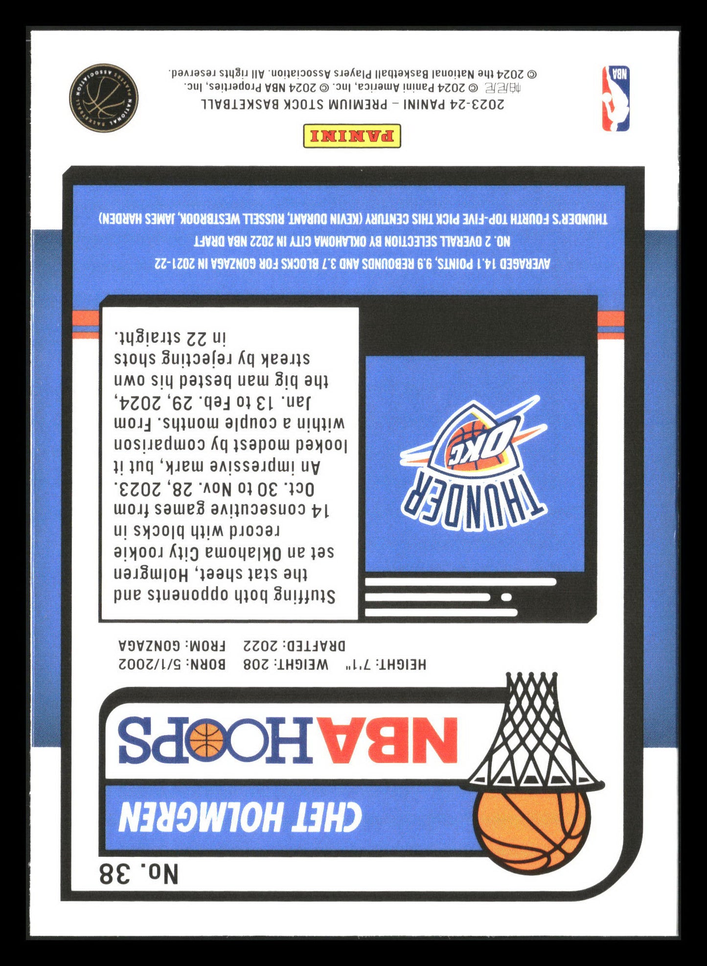 2023-24 Hoops Premium Stock #38 Chet Holmgren