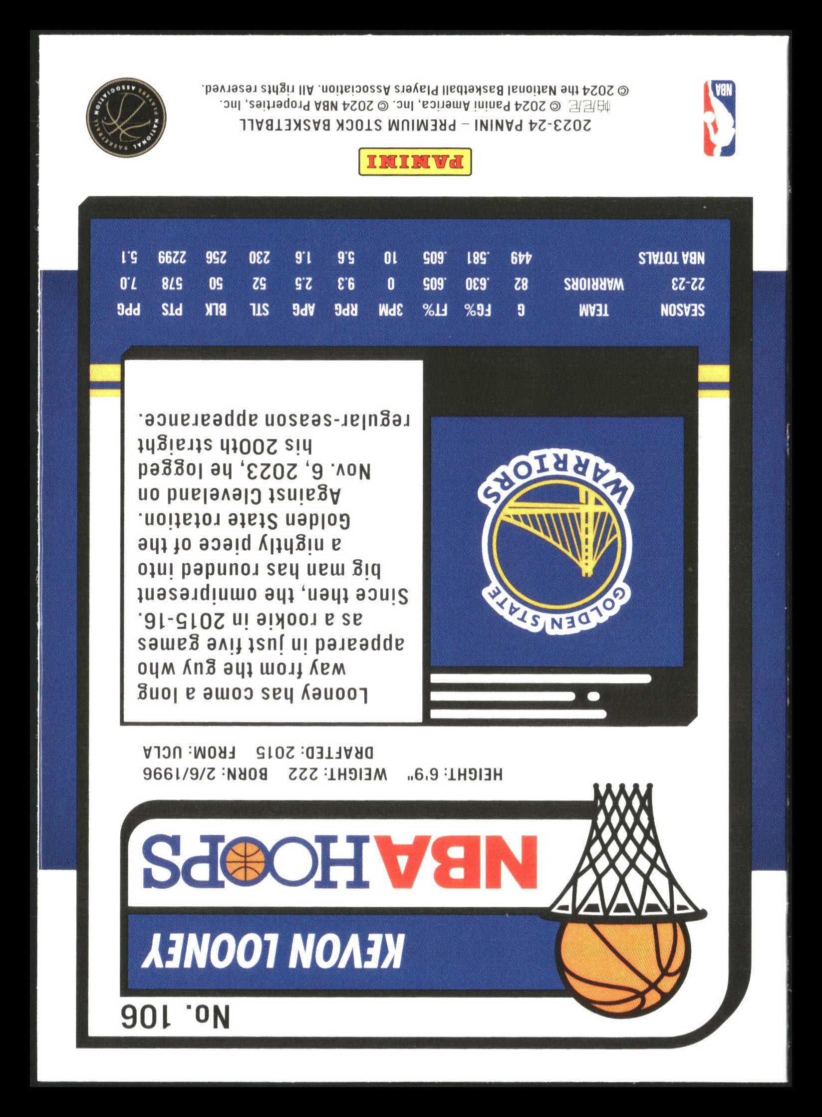 2023-24 Hoops Premium Stock #106 Kevon Looney