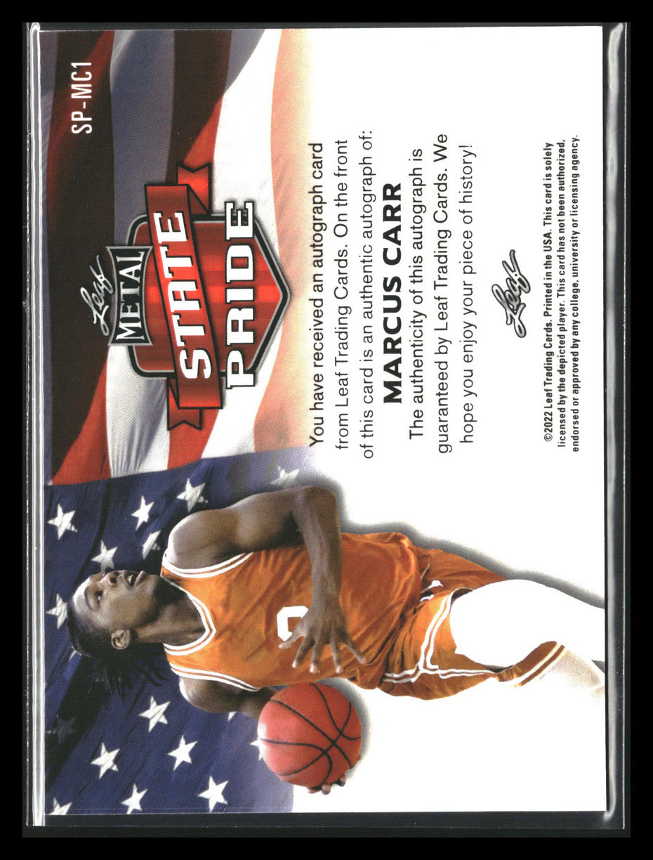 2021-22 Leaf Metal #SP-MC1 Marcus Carr State Pride Autographs Silver Mojo