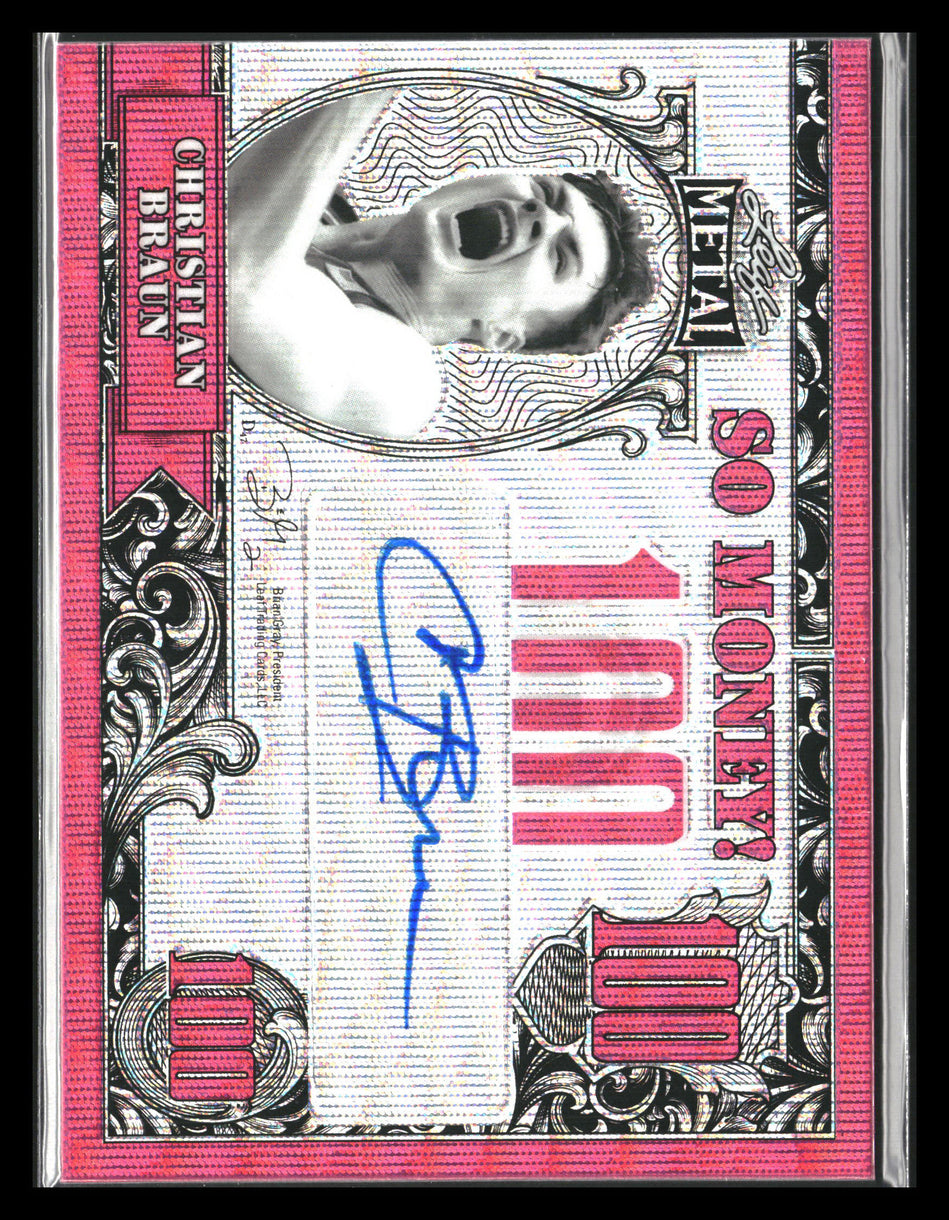 2021-22 Leaf Metal #SM-CB1 Christian Braun So Money Autographs Pink Wave