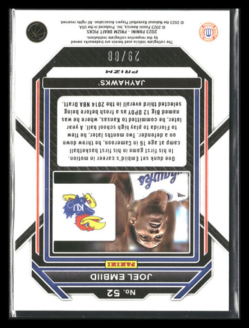 2023 Panini Prizm Draft Picks #52 Joel Embiid Choice Red #/88