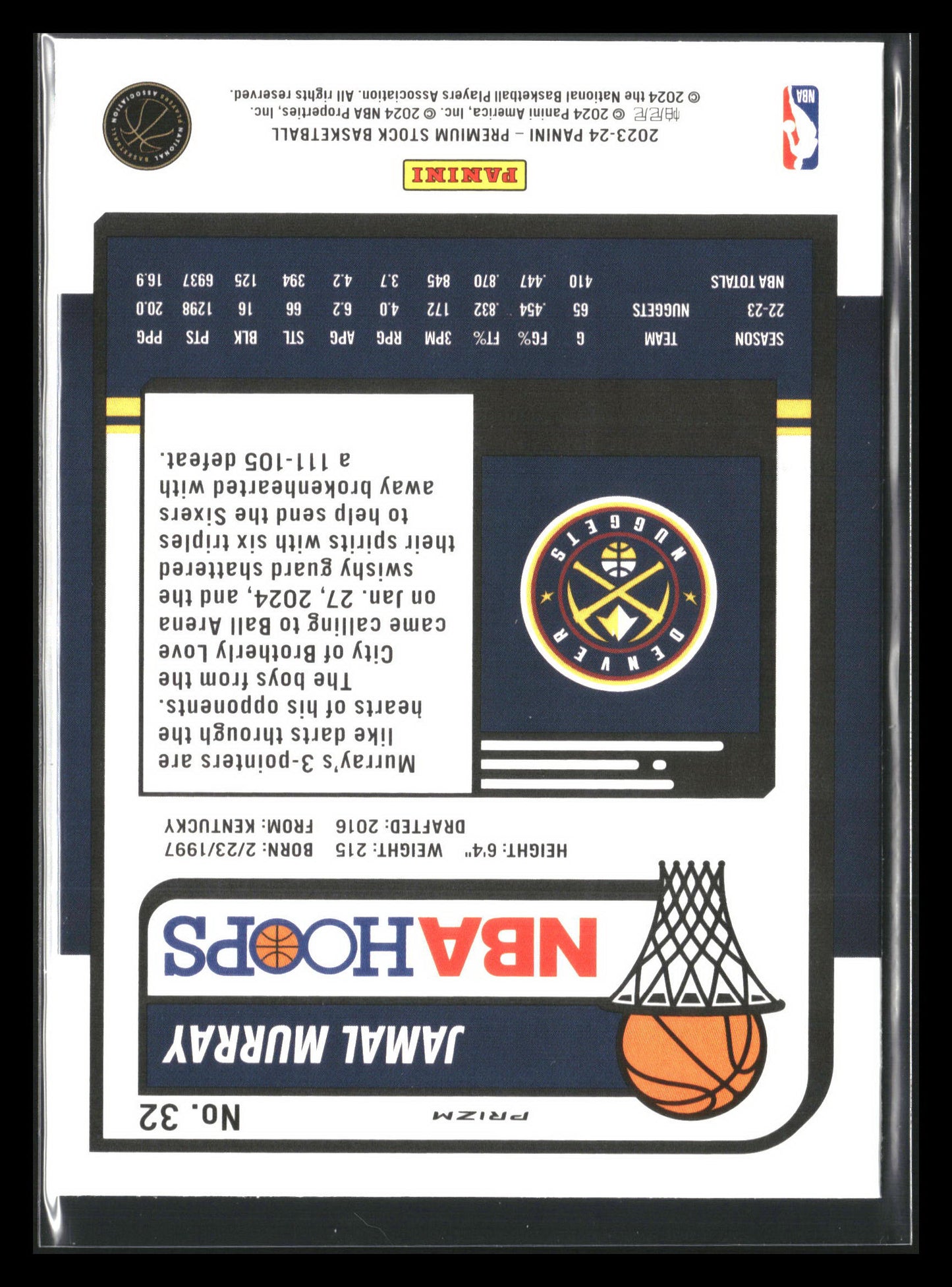 Jamal Murry 2023-24 Panini Premium Stock Silver Prizm 32 Denver Nuggets