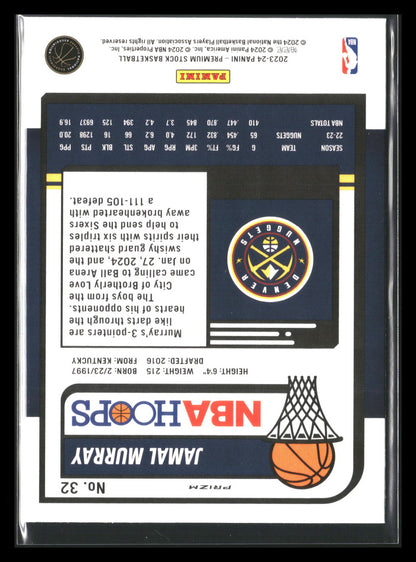 Jamal Murry 2023-24 Panini Premium Stock Silver Prizm 32 Denver Nuggets