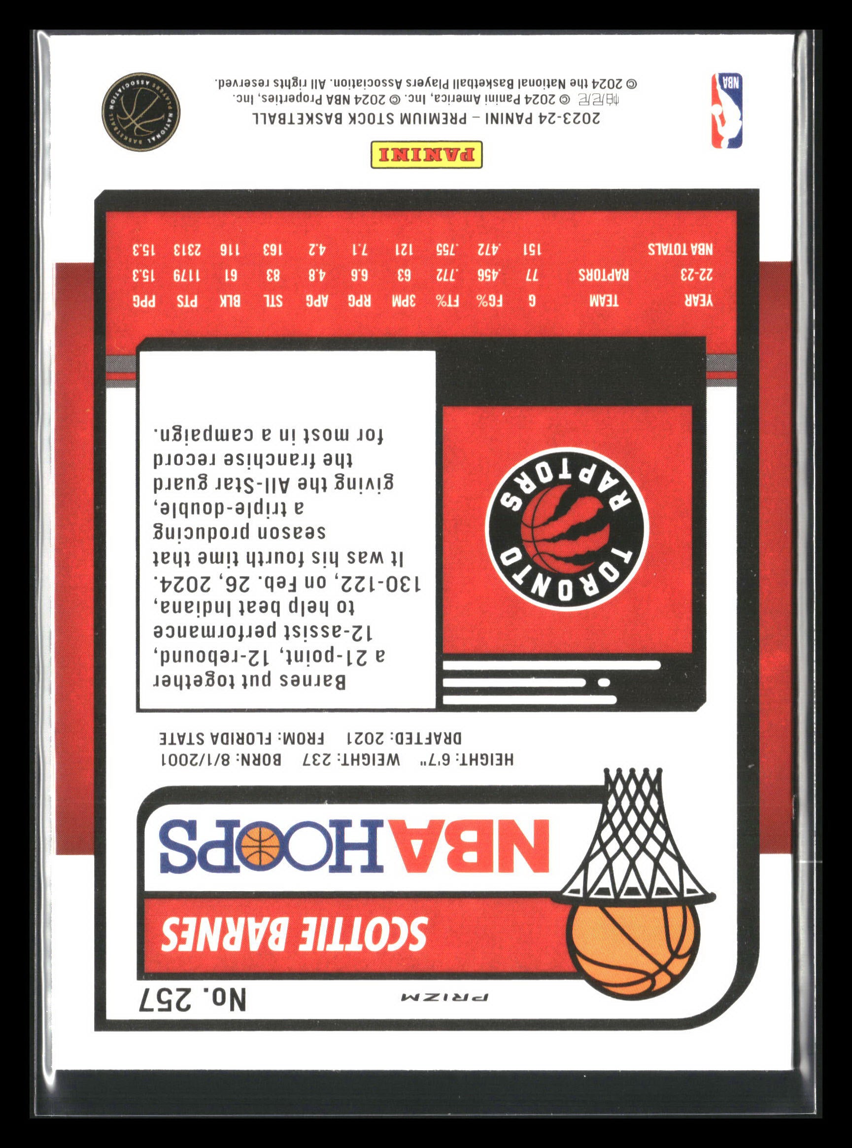 2023-24 Panini Premium Stock Scottie Barnes Seismic Prizm #257