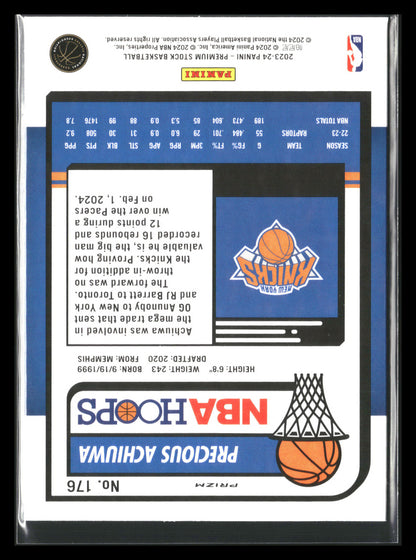 2023-24 Panini NBA Hoops Premium Stock - Seismic Prizm #176 Precious Achiuwa