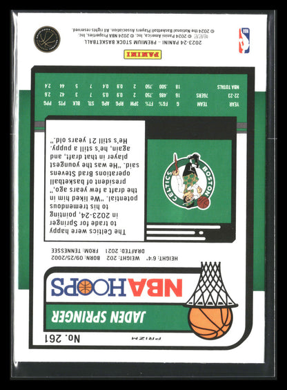 2023-24 NBA Hoops Premium Stock JADEN SPRINGER Seismic Prizm #261 Celtics