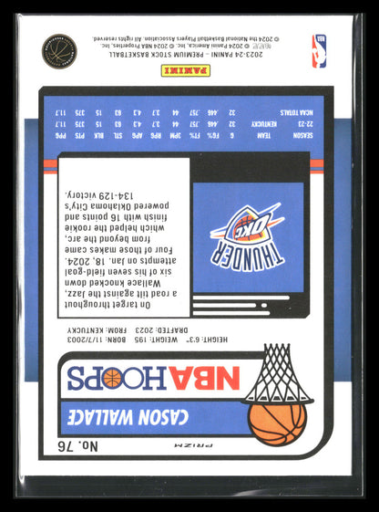 2023-24 NBA HOOPS Premium Stock Cason Wallace RC #281 Seismic Wave