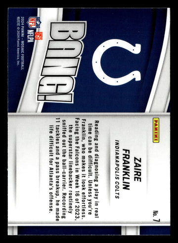 2024 Panini Mosaic #7 Zaire Franklin Bang!