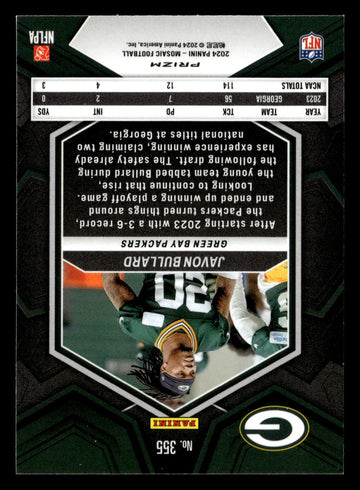 2024 Panini Mosaic #355 Javon Bullard Mosaic Camo Pink