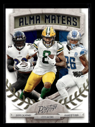 
2024 Panini Prestige #15 Derrick Henry / Josh Jacobs / Jahmyr Gibbs Alma Maters