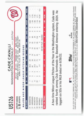 
2024 Topps Update #US126 Cade Cavalli