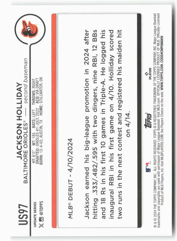
2024 Topps Update #US97 Jackson Holliday